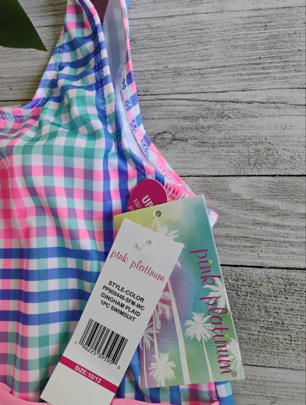 Gingham One-Piece Swimsuit Pink Platinum Size 10 /12 & Free Pair Of Swim Goggles